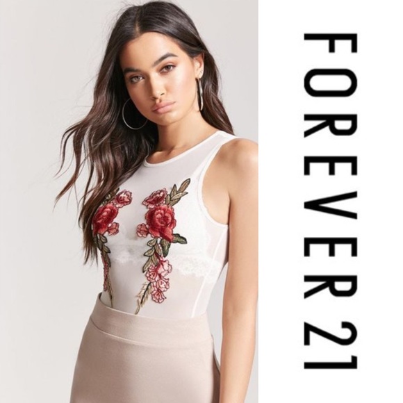 Forever 21 Tops - Forever 21 Embroidered Mesh Bodysuit 🌿